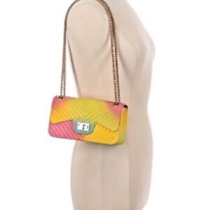 Colorful rainbow gradient jelly with gold chain Shoulder Bag. festival